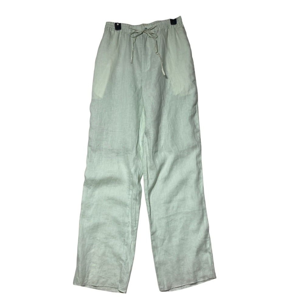 Aggressivo Womens Mint Green 100% Linen Wide Leg Drawstring Pants Size M